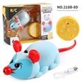 Afstandsbedienbare lichtblauw geflokte speelgoedmuis met afstandsbediening en USB-kabel - Rood en Blauw RC Muis