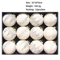 Set of 12 white flocked Christmas balls 8cm with silver glitter patterns in a gift box - Set of 12 / Beige