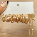 Set of 6 gold geometric earrings including chunky hoops and drop charms on a card - 8 Pairs Set-Gold Geometric Disc Minimalist