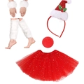 Conjunto navideño de 5 piezas con tutú rojo, diadema de lentejuelas, polainas y accesorios - Rojo blanco conjunto de 7 piezas