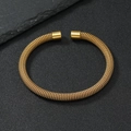 Minimalist gold mesh stainless steel open cuff bracelet with sleek cylindrical end caps - 6mm / Gold