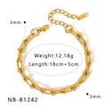 Polished gold double-layer stainless steel bracelet with beads and adjustable lobster clasp - Double Layer Cylinder Bead Style (NB-B1242)