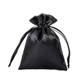 Elegant black satin drawstring jewelry pouch with a smooth silk texture finish - 9*12cm / Black