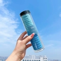 Set of 20 high-elasticity blue hair ties in a clear cylinder jar for women's styling - Blue Series