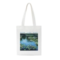 Λευκή πάνινη τσάντα με τύπωμα Monet Water Lilies και μακριά λουριά ώμου - Μονέ Νούφαρα Στυλ 2