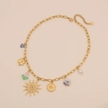 Collana dorata in acciaio inossidabile con ciondoli a sole quadrifoglio e perle su beige - 2# Stile Pendente Sole
