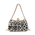 Borsa a scatola leopardata bianca e nera con chiusura a perla e catena dorata - Bianco leopardo