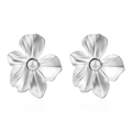 Silver flower stud earrings with white pearls in 18k plated stainless steel - Flower Pearl Inlaid Earrings Steel (MS-440)