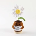 Handmade crochet emotional support plant daisy in a smiling pot with positive quote card - White Daisy