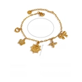 Bracciale dorato in acciaio inossidabile con ciondoli a cuore, sole e fiori in cristallo - Serie di Pendenti Multipli Sole (SB040062) / Bracciale Oro