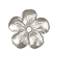 Detail of silver five-petal flower hair scrunchie with metallic pleated fabric texture - 17.5cm Metallic Flower / Metallic Silver Grey