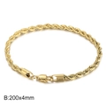 Bracciale a catena a corda intrecciata dorata 6mm con chiusura a moschettone - 20cm / Fibbia Quadrata 4mm / Oro