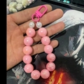 Pink aurora acrylic bead keychain with magenta plastic hook for DIY phone accessories - Rose Red Iridescent