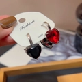 Fashion geometric hoop earrings featuring heart-cut crystals in red and black colors - Red and Black Heart Zircon Hoop (55#)