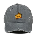 Gorra de béisbol gris lavado con bordado de queso y detalles vintage rasgados estilo retro - Talla única / Gris