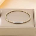 Two-tone twisted cable bangle in 18K gold and silver stainless steel with plug clasp - Bi-Color Twisted Steel Wire Bracelet (KB183054-HB)