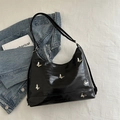 Borsa tote nera testurizzata con farfalle d'argento e finitura in pelle verniciata lucida - Nero