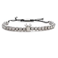 Retro crown beaded bracelet with stainless steel beads and adjustable woven cord - Silver 6MM Pineapple Beads