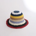 Bohemian rainbow striped crochet straw hat for women with colorful hand-woven texture - M / Colorful Small Bucket Hat-Red