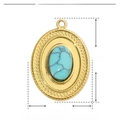 Detail showing dimensions of oval turquoise stone pendant with gold stainless steel frame - YE145-Sky Blue Oval Beaded