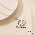Silver retro irregular hollow round pendant necklace in stainless steel finish - Irregular Hammered Ring (S1105-S+N22-S) / Silver