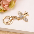 Sparkling golden airplane keychain with crystal rhinestones for bag or car keys - Gold Mini Star Airplane