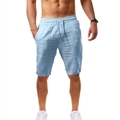 Lichtblauwe katoen-linnen heren short met trekkoord voor een luchtige zomerse look - Hemelsblauw