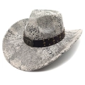 Cappello da cowboy occidentale con motivo a serpente grigio e fibbia in metallo a toro vintage - Motivo Serpente Grigio