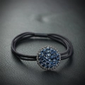 Elegant elastic hair tie with blue crystal rhinestone embellishment on black band - Blue Round