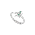 Silver star-shaped open ring featuring micro-pave white crystals and green gemstones - Silver (JZ00227 White K)