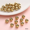 8mm golden stainless steel round beads for DIY jewelry making displayed on a plate - 8mm (Hole approx 1.5mm) 5pcs/pack / Gold