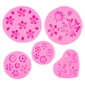 Lot de 5 moules à fleurs en silicone rose avec motifs de cerisier et de marguerites - Ensemble de 5 fleurs roses