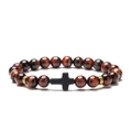 Bracciale di perline occhio di tigre rosso con pendente a croce nera e distanziatori oro - Occhio di tigre rosso