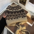 Fair Isle pattern knit earflap hat in beige and brown with decorative tassels - Jacquard-Light Khaki
