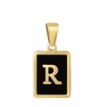 Colgante cuadrado minimalista chapado en oro de 18K con letra R de esmalte negro - Concha Azul / Letra R