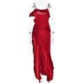Elegant red sleeveless dress with layered ruffles and floral detail in a stylish silhouette - S / Red