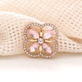 Pink marquise crystal clover charm in gold setting with sparkling rhinestone border - Pink