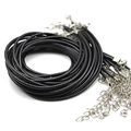 Μαύρα κολιέ από κερωμένο κορδόνι 1,5mm με ασημένια κουμπώματα και αλυσίδες επέκτασης - Μαύρο