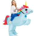 Inflatable adult unicorn costume in light blue for funny Halloween party ride-on dress up - Riding A Blue Unicorn / One Size