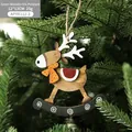 Christmas reindeer wooden hanging decoration in green finish for holiday tree decor - Wooden Reindeer Style D
