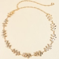 Fashionable gold metal waist chain belt with wavy geometric links and lobster clasp - Wave Rhombus Style / 19453 Gold