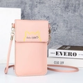 Elegant mini pink leather crossbody phone bag with cat ear design and adjustable shoulder strap - Light Pink