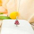 Christmas tree necklace in red enamel with white zircon stones and silver chain - Red Christmas Tree / Silver