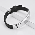 Custom black silicone and silver stainless steel bracelet with a brushed metal plate - Silver