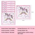 Serviettes licorne et arc-en-ciel rose lot de 12 pour décoration d'anniversaire enfant - Serviettes Licorne