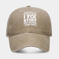 Casquette rétro en coton lavé avec slogan I Fix Stuff et motif outils en kaki - Réglable / Kaki