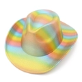 Holographic rainbow cowboy hat with metallic colorful finish for party festival wear - One Size / Rainbow Stripe (2#)