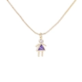 Gold-plated girl pendant charm with purple triangle zircon and white round stone - Girl-June