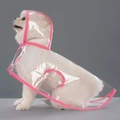 Impermeabile trasparente per cani con bordo rosa e cappuccio su piccolo cane bianco - XS / Bordo Rosa Ciliegio