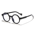 Retro round full-rim eyeglasses with a polished black frame and clear lenses - Black Frame / Anti Blue Light
